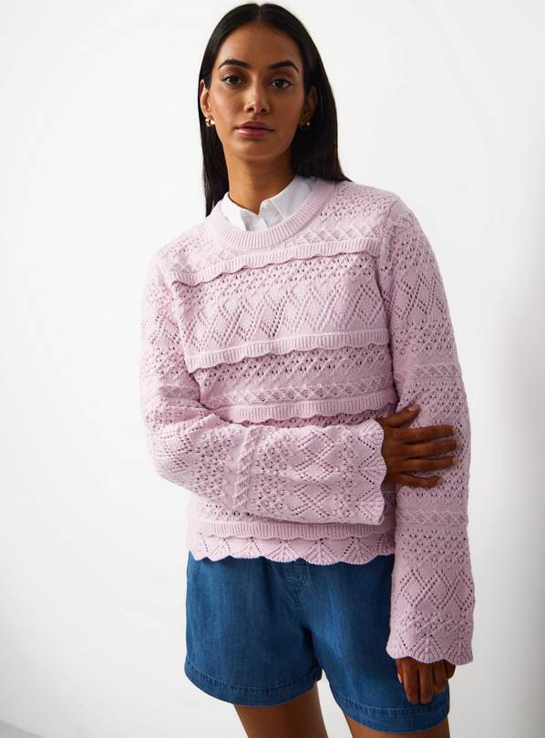 Pale Pink Scallop Stitch Pointelle Jumper XL